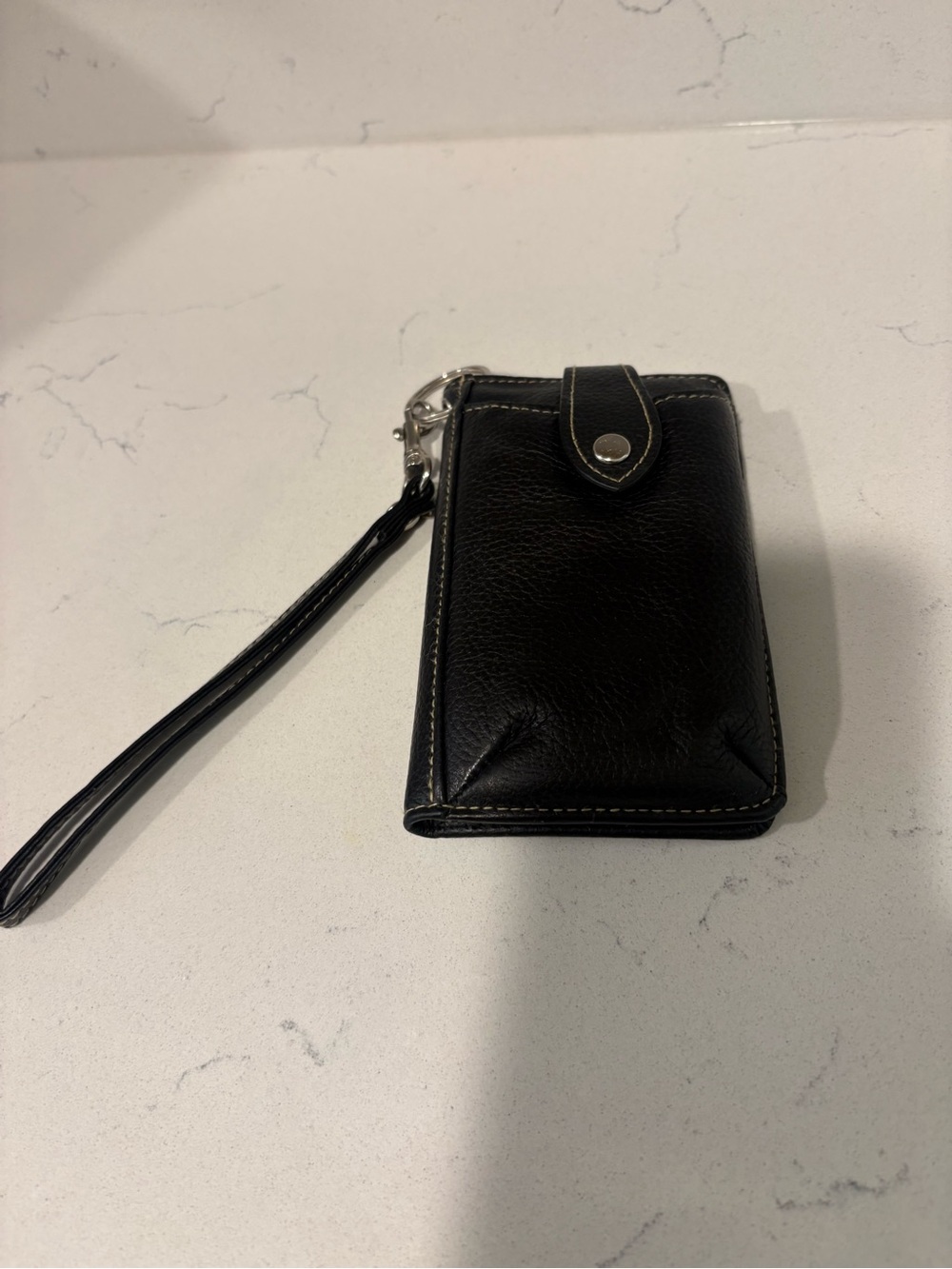 Black Leather Buxton Wallet Case with Wrist Strap